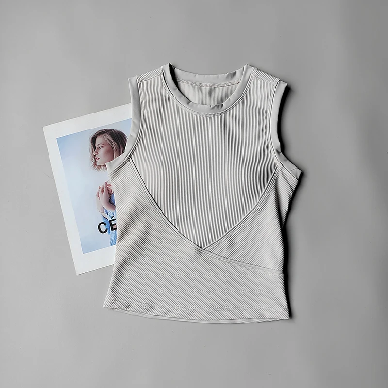 Chaleco deportivo de Yoga, sujetadores de nuevo estilo para mujer, estilo corto delgado con almohadilla para el pecho, traje de Fitness sin mangas de secado rápido para correr y Yoga