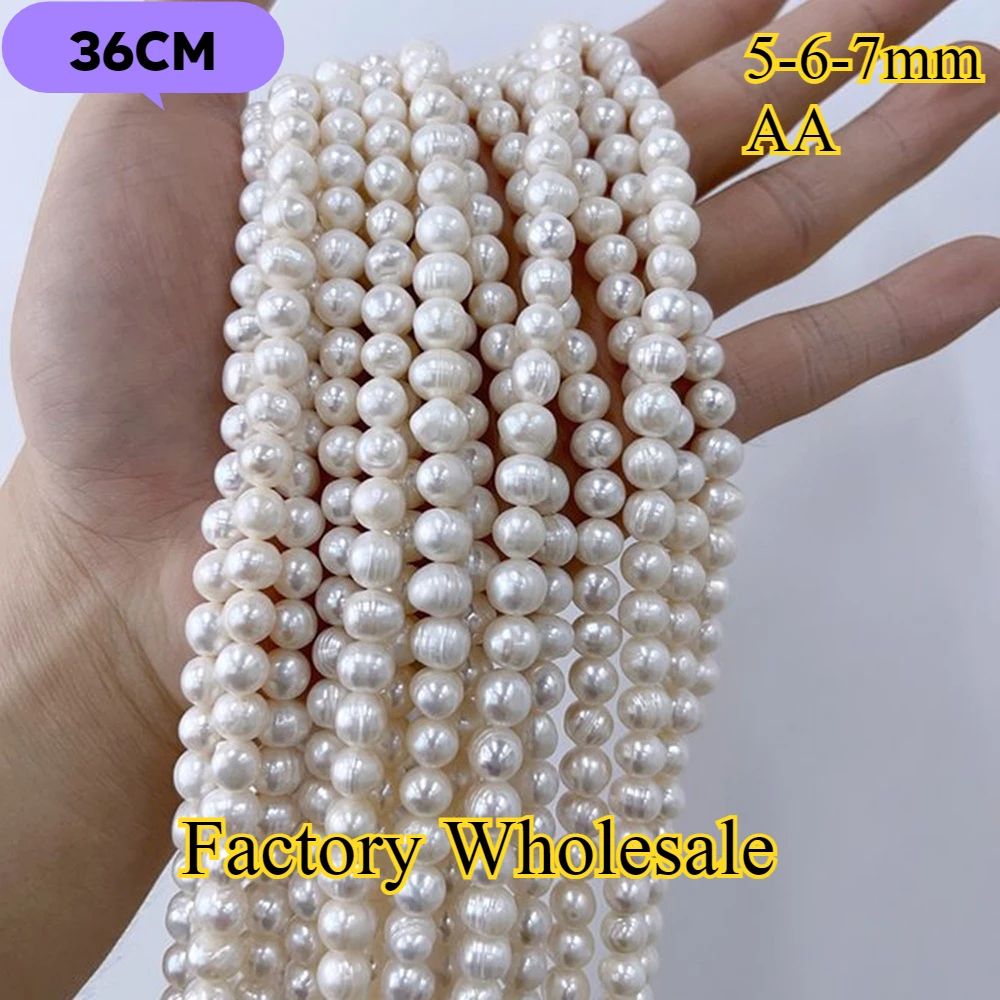 5-6-7mm AA Radiant blanco redondo fino Natural perla de agua dulce cuentas aisladas joyería hacer DIY collar pulsera accesorios mujeres