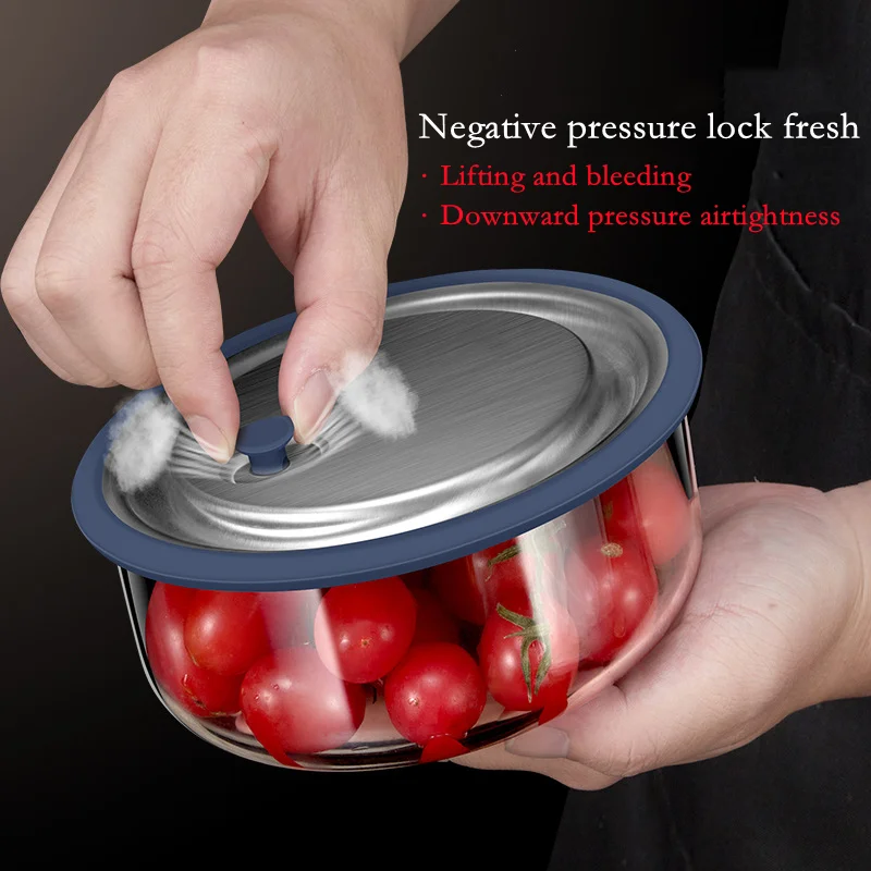 Fiambrera redonda de vidrio de borosilicato grueso para almacenamiento de alimentos, caja Bento de mantenimiento fresco, calentamiento por microondas, nuevo