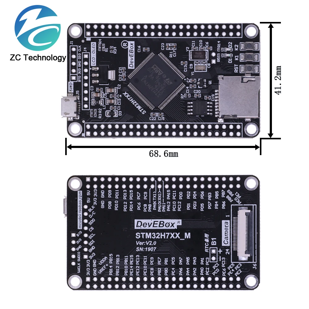 Placa de desarrollo STM32H750VBT6 STM32H743VIT6 STM32H7, placa de sistema STM32, interfaz TFT de placa central M7 con Cable USB