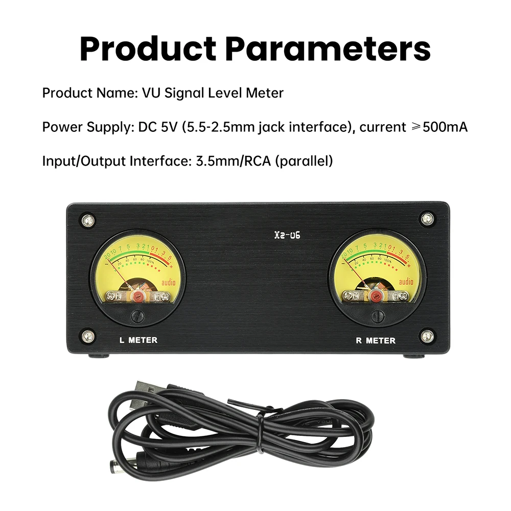 Medidor de Audio VU Xz-U6 de 5V CC con Conectores de 3.5mm/RCA, Medidor de Alta Precisión, Indicador de Nivel de Audio