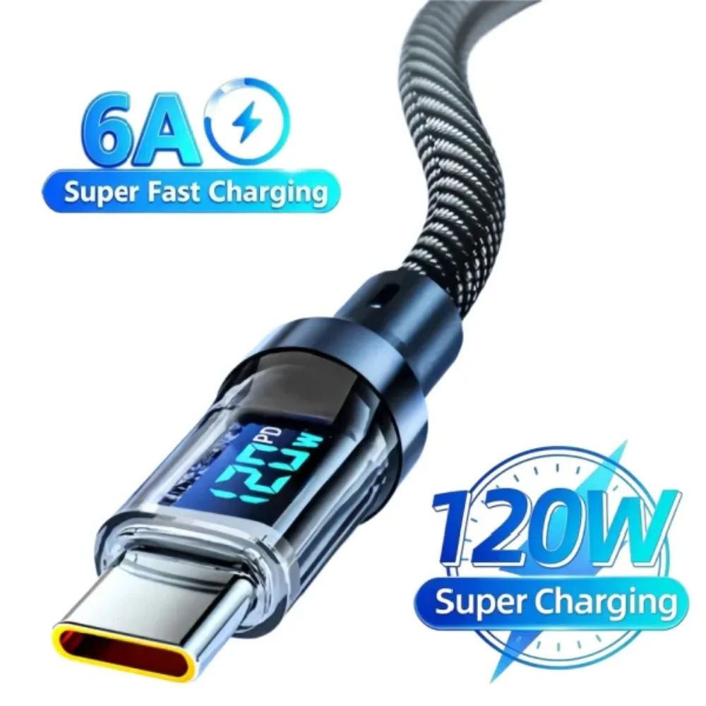 Cables de carga USB C de 100W y USB A de 120W con pantalla LED, USB C=C-C, USB A=A-C, no compatibles con Xiaomi, iPhone, Samsung