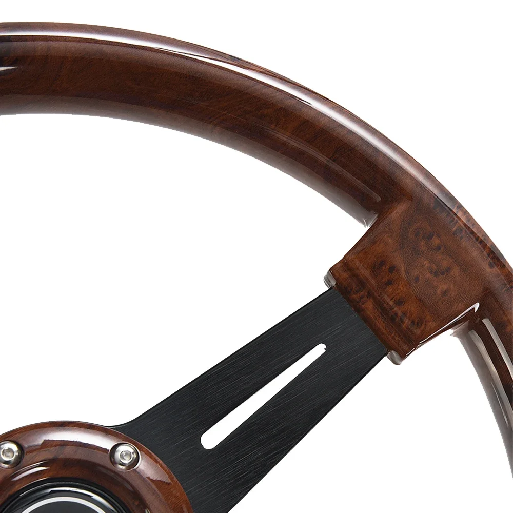 Volante Deportivo Universal de 14 Pulgadas con Acabado de Madera, 350 mm, Estilo Retro, Profundo, para Drifting