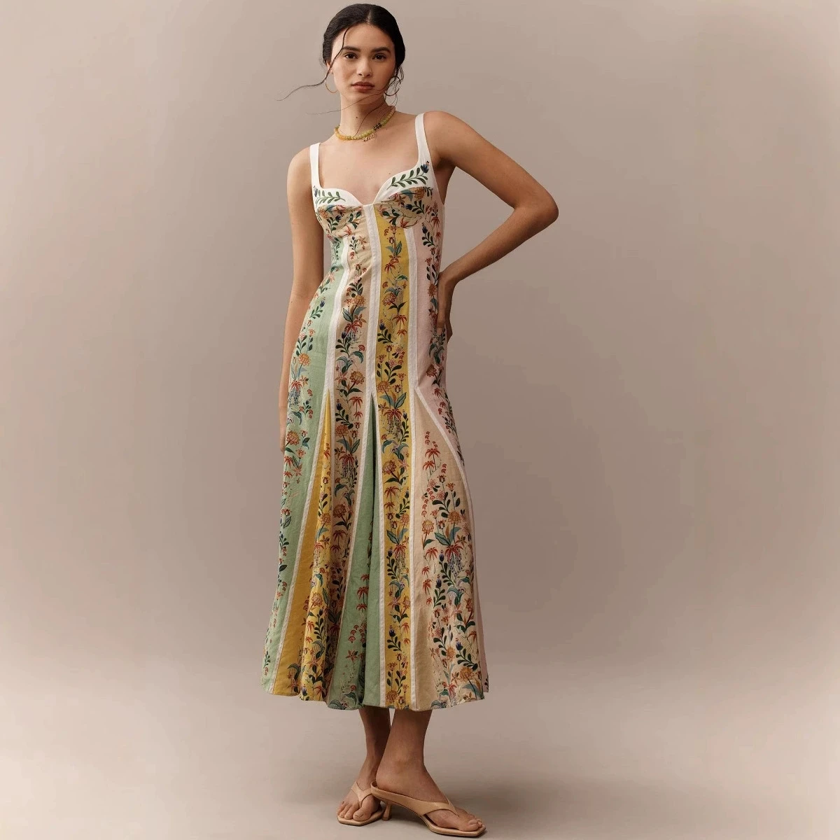 Moda elegante mujer Vestidos de fiesta sin mangas Casual cuello en V profundo Maxi vestido de verano sin espalda vestido estampado de cintura alta Vestidos