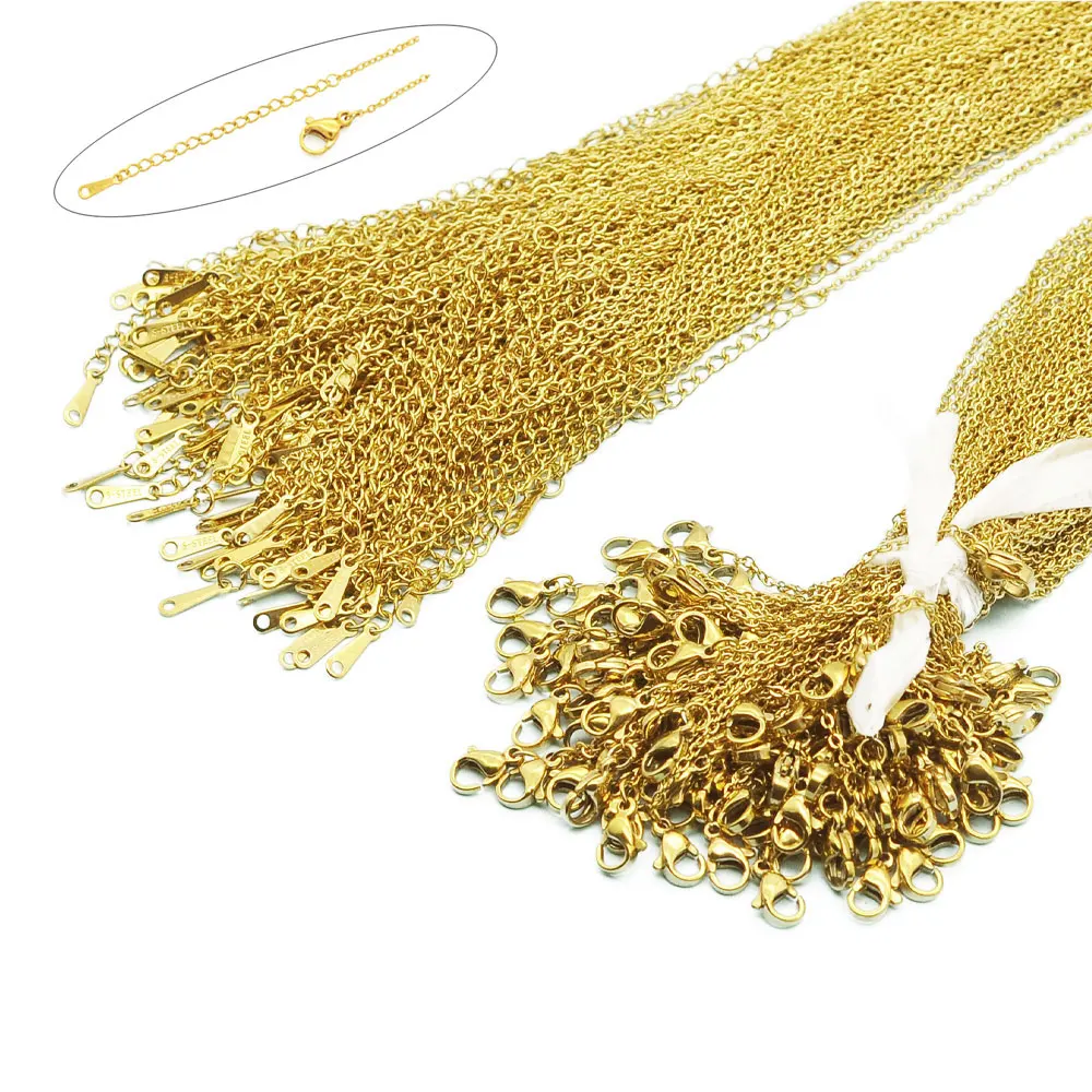 Lote de 100 cadenas de acero inoxidable 316L de 40-55 cm, tipo Rolo O, que no se desvanecen, para collares, venta al por mayor, para mujeres, manualidades, joyería DIY