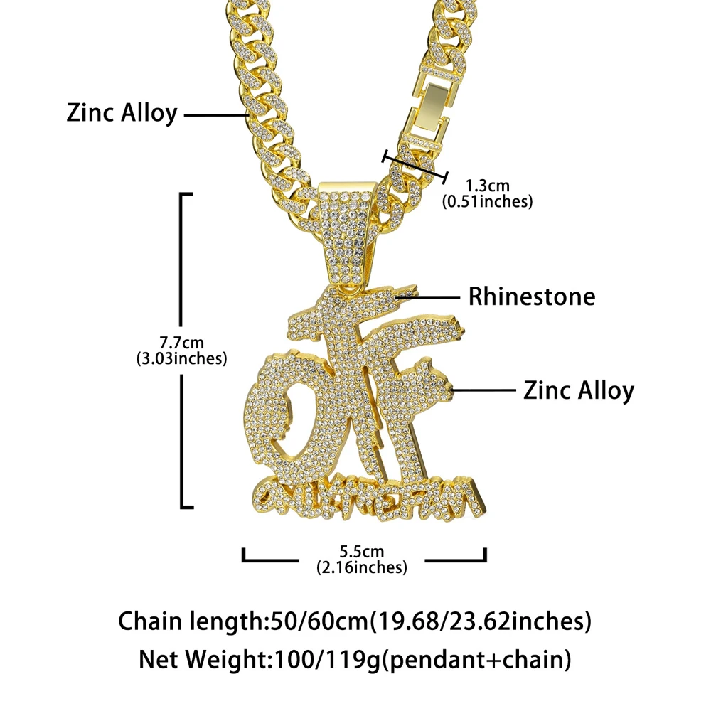 Collar de cadena cubana con colgante OTF de letra inglesa de moda Hip Hop, adecuado para uso diario de hombres y mujeres, joyería de fiesta de Rock