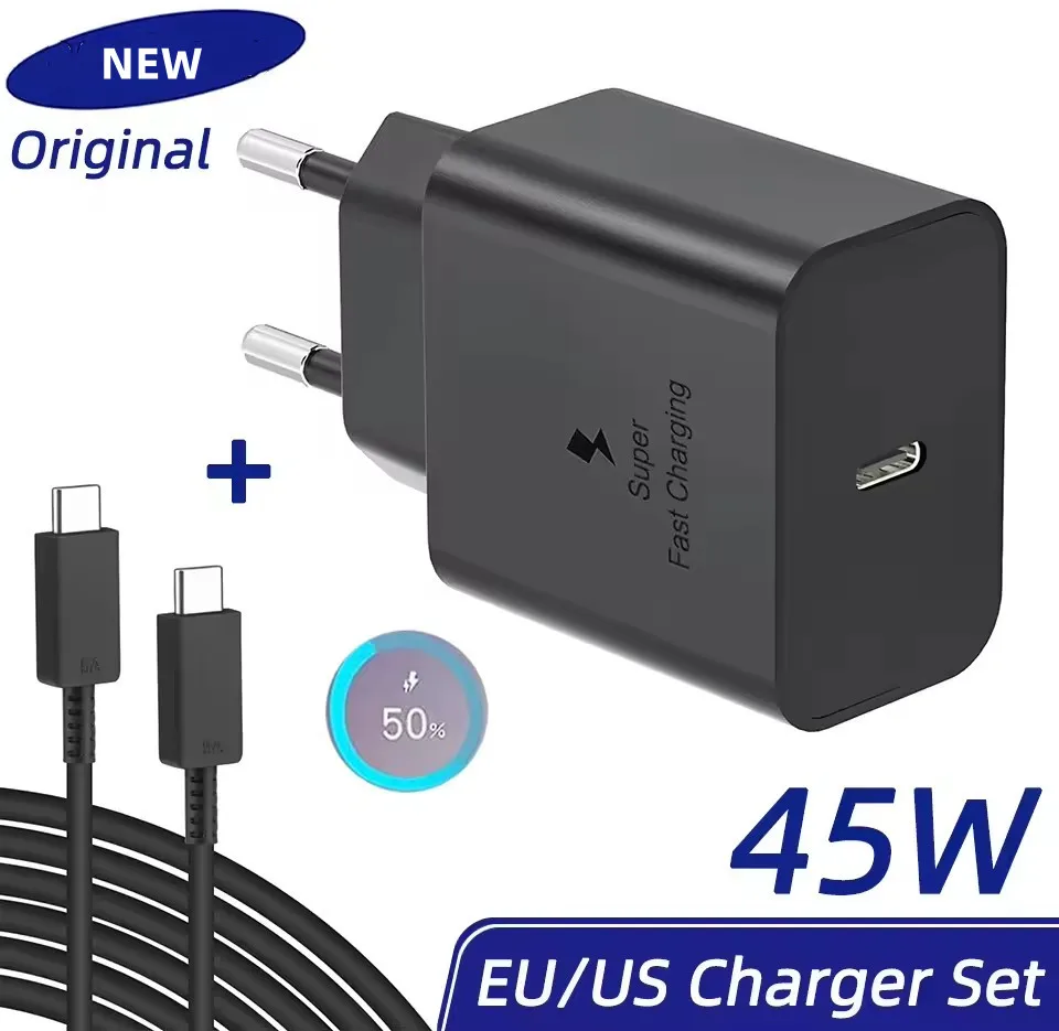 Cargador PD de 45W para Samsung, Adaptador de Carga Súper Rápida para Galaxy S25 S24 S23 S22 S20 S21 Z Flip Fold 7 6 5 4 3 2 A17 A16 A26 A36