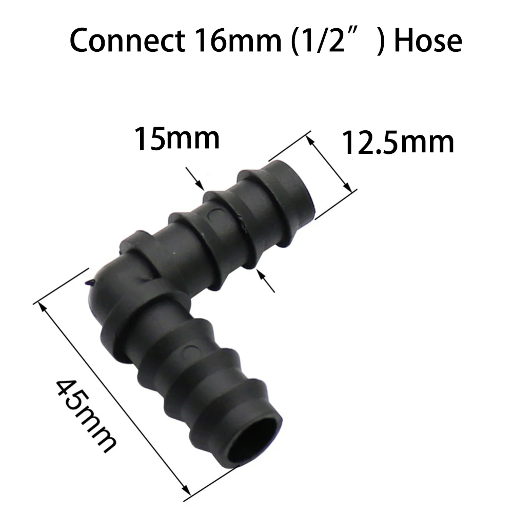 Codo de púas de 16mm, 20mm, 25mm, conector de 90 grados para microriego, tubería de PE, manguera, conexión por goteo, accesorio de riego de jardín