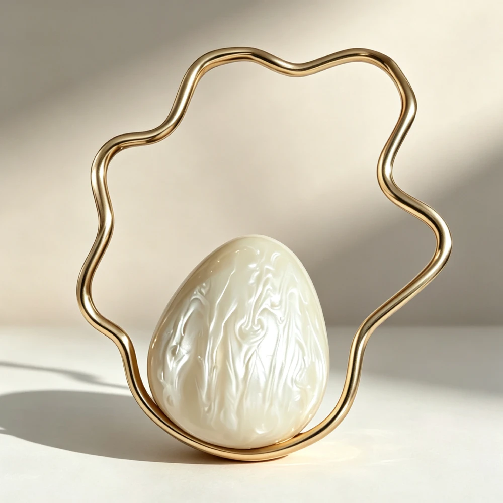 Bolso de Mano de Acrílico con Forma de Huevo, Bolso de Noche con Marco Metálico Irregular para Mujer, Bolso de Mano Elegante de Lujo para Boda, Color Blanco