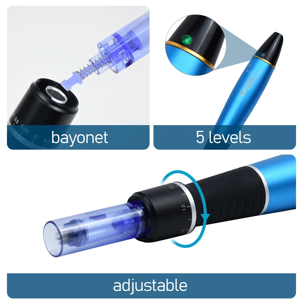 Dr Pen-pluma Derma profesional Ultima A1, microagujas, botón inalámbrico A1, 5 niveles de ajuste, cicatrices, estrías, útil