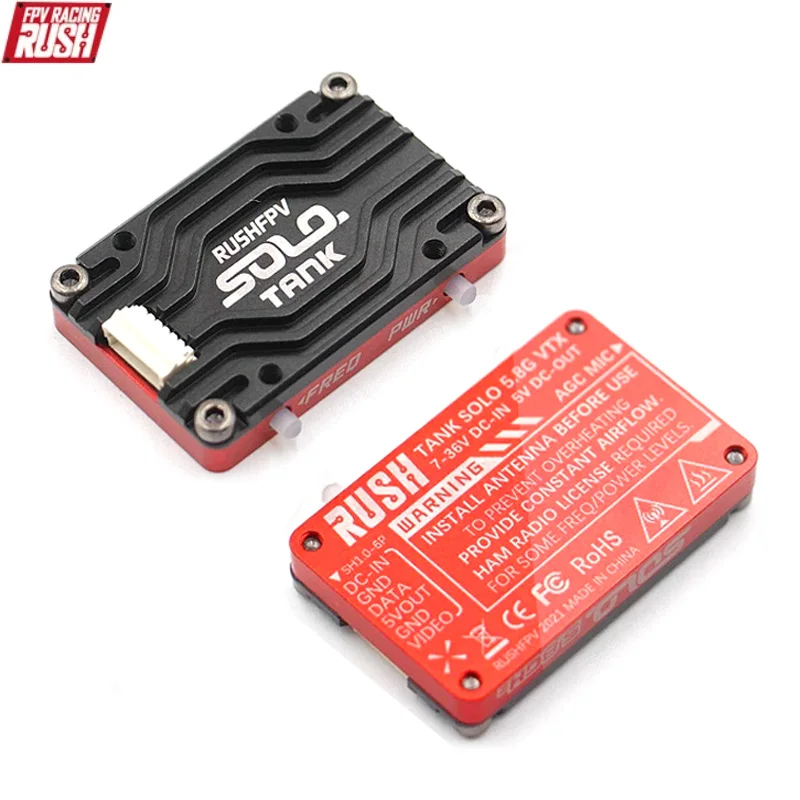 Transmisor de Video RUSH Solo Tank 5.8G VTX con Carcasa CNC, 1.6W de Alta Potencia, Micrófono Integrado y Estructura de Disipación de Calor para RC FPV