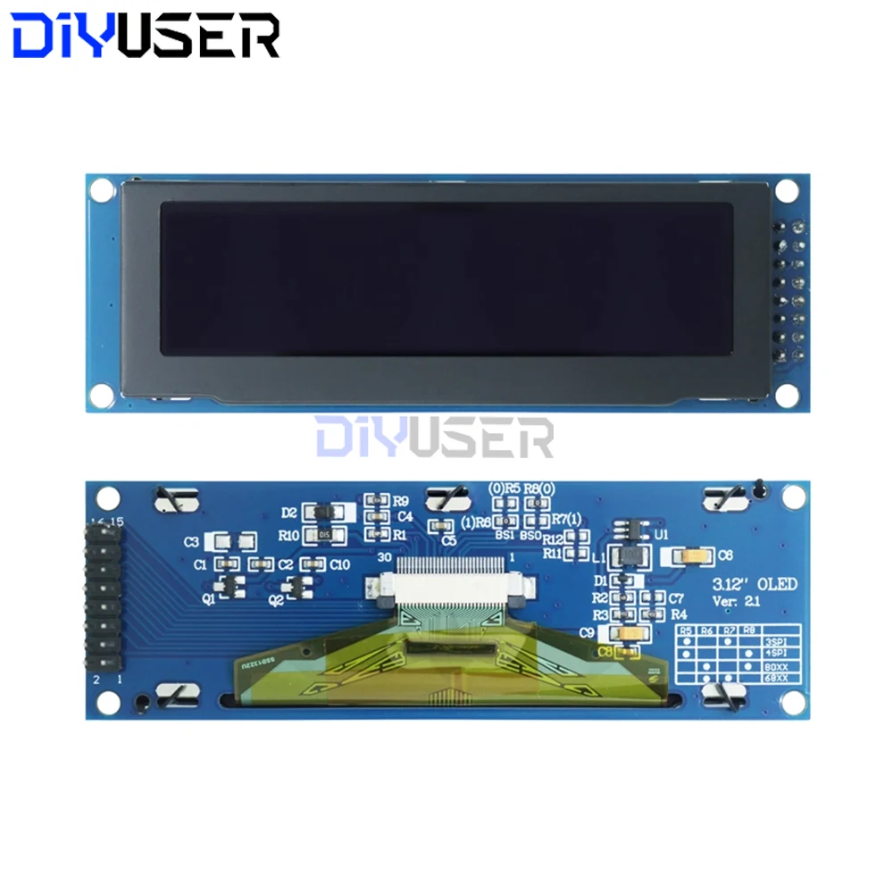 Módulo de pantalla OLED de 3,12 pulgadas SSD1322 256x64 para STM32 Raspberry Pi, interfaz SPI I2C con cabezal de pines pre-soldado