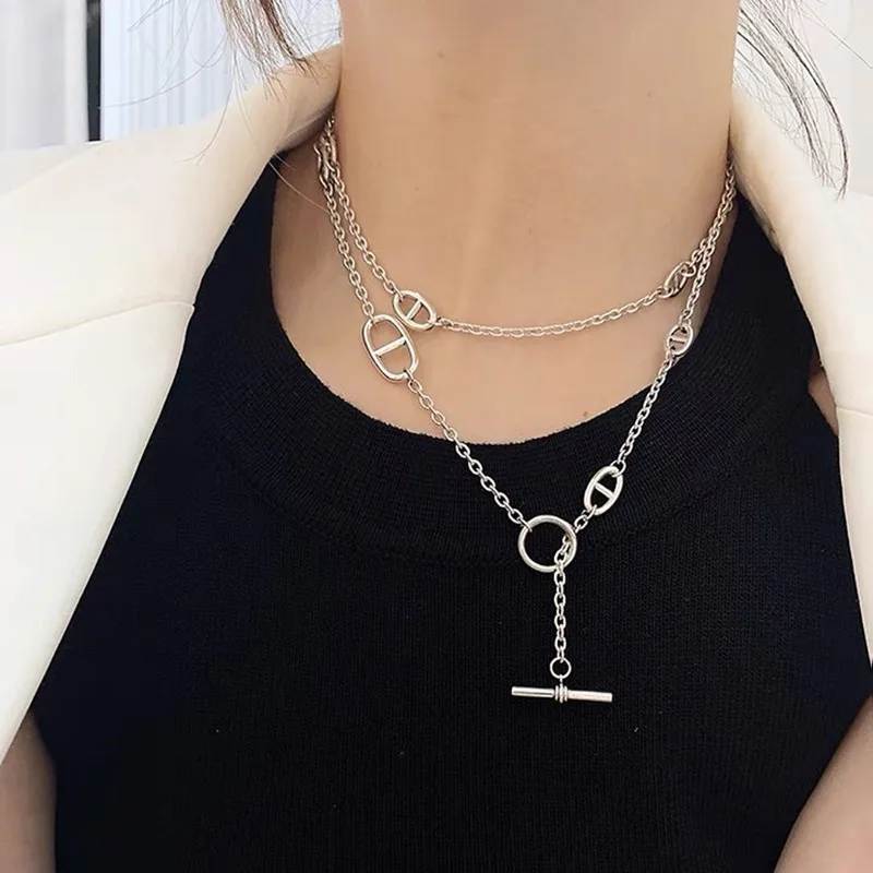 Nuevo Collar con Colgante de Nariz de Cerdo para Mujer, Cadena Larga de Lujo Ligero Estilo Europeo y Americano, Gargantilla Premium de Moda