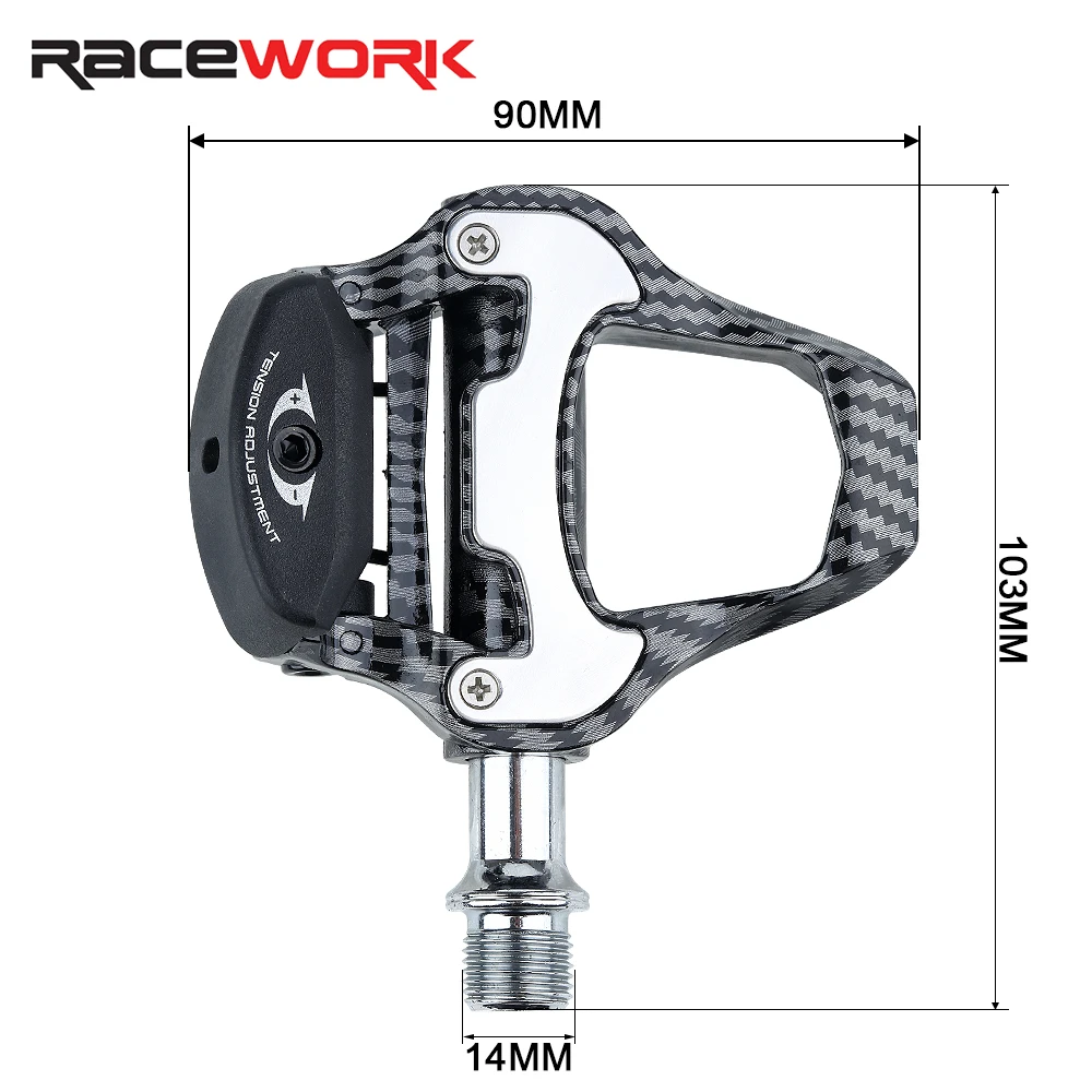 Pedal de Bicicleta de Carreras RACEWORK Ultraligero de Fibra de Carbono Texturizada, Apto para Pedales de Bicicleta Profesionales con Autobloqueo SPD/Keo