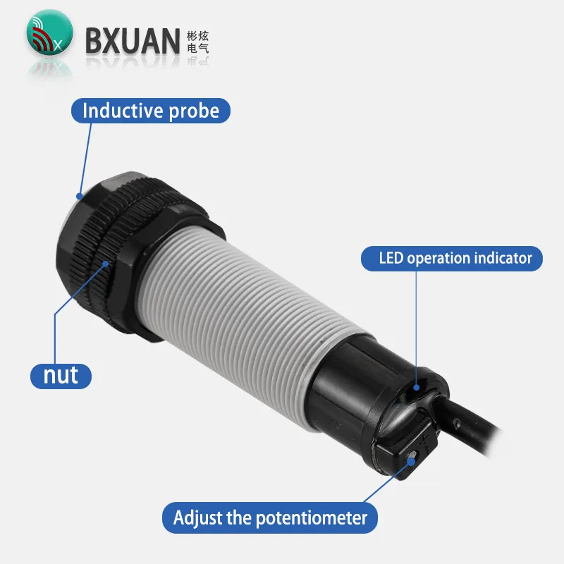 Sensor de Proximidad Capacitivo M18 de Entrega Rápida, Sensor Capacitivo de 3 Cables CC 12-24VDC/CA 100-240VAC, Salida de Tres Cables NPN PNP NO NC