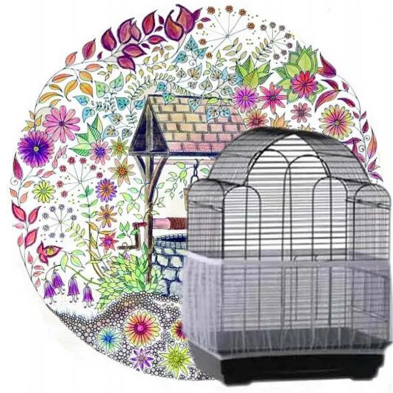 Protector de semillas para receptor, malla de nailon, cubierta para loros y pájaros, suave, fácil limpieza, tela aireada de nailon, cubierta para jaula de pájaros, protector receptor de semillas