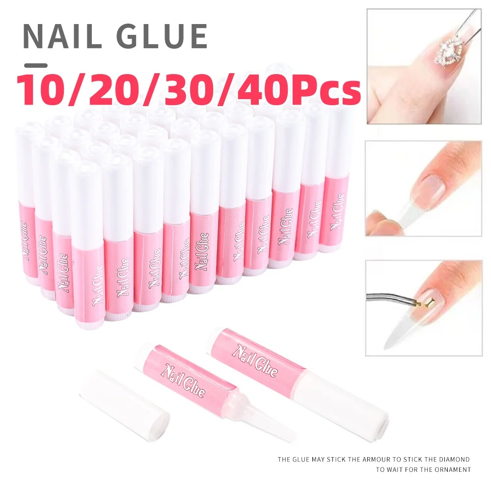 Juego de pegamento para uñas súper fuerte, 10/20/30/40 Uds., para puntas de uñas acrílicas, pegamento de secado rápido, adhesivo de larga duración, gel para pedrería