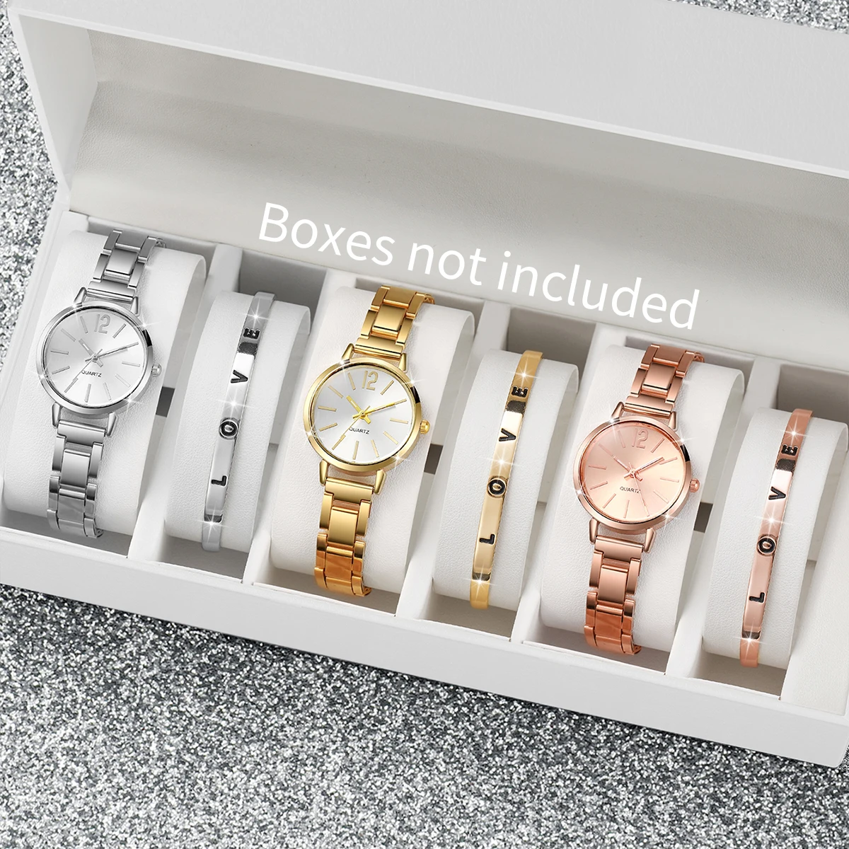 6 unids/set reloj de mujer moda banda de acero relojes de cuarzo conjunto de pulseras de diamantes (sin caja)