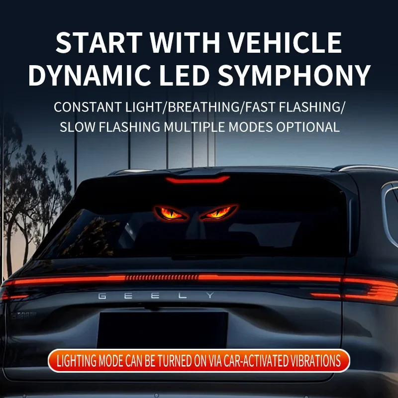 Luces Decorativas Solares para Automóviles, Ojos de Demonio, Luz Intermitente de Advertencia, Luces de Señalización Dinámicas de Seguridad para Vehículos, Luces para Halloween