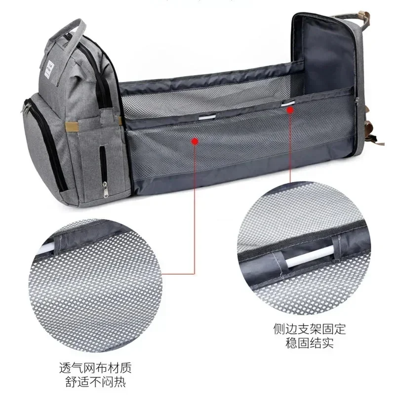 Mochila Pañalera de Gran Capacidad para Mamá con Cambiador, Cama Plegable para Bebé y Bolsa de Lactancia para Almacenamiento de Biberones