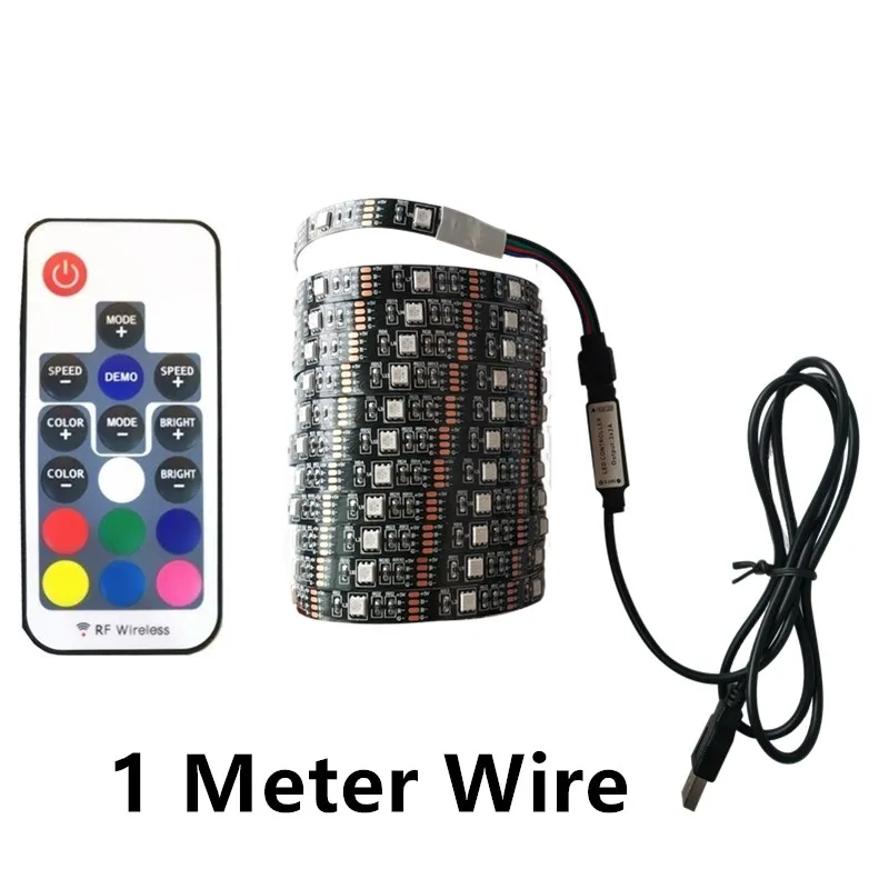 Tira de LED USB de 5V CC, 1 metro, 5050, impermeable, RGB, flexible, 50 cm, 1 m, 2 m, con control remoto de 17 teclas para fondo de TV