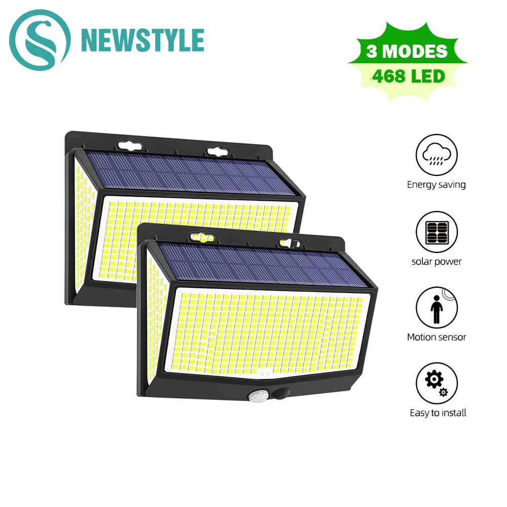 Luz Solar LED 138/468/238 para exteriores, resistente al agua, para jardín, alimentada por energía solar, luz de pared para calle, iluminación de seguridad, 3 modos