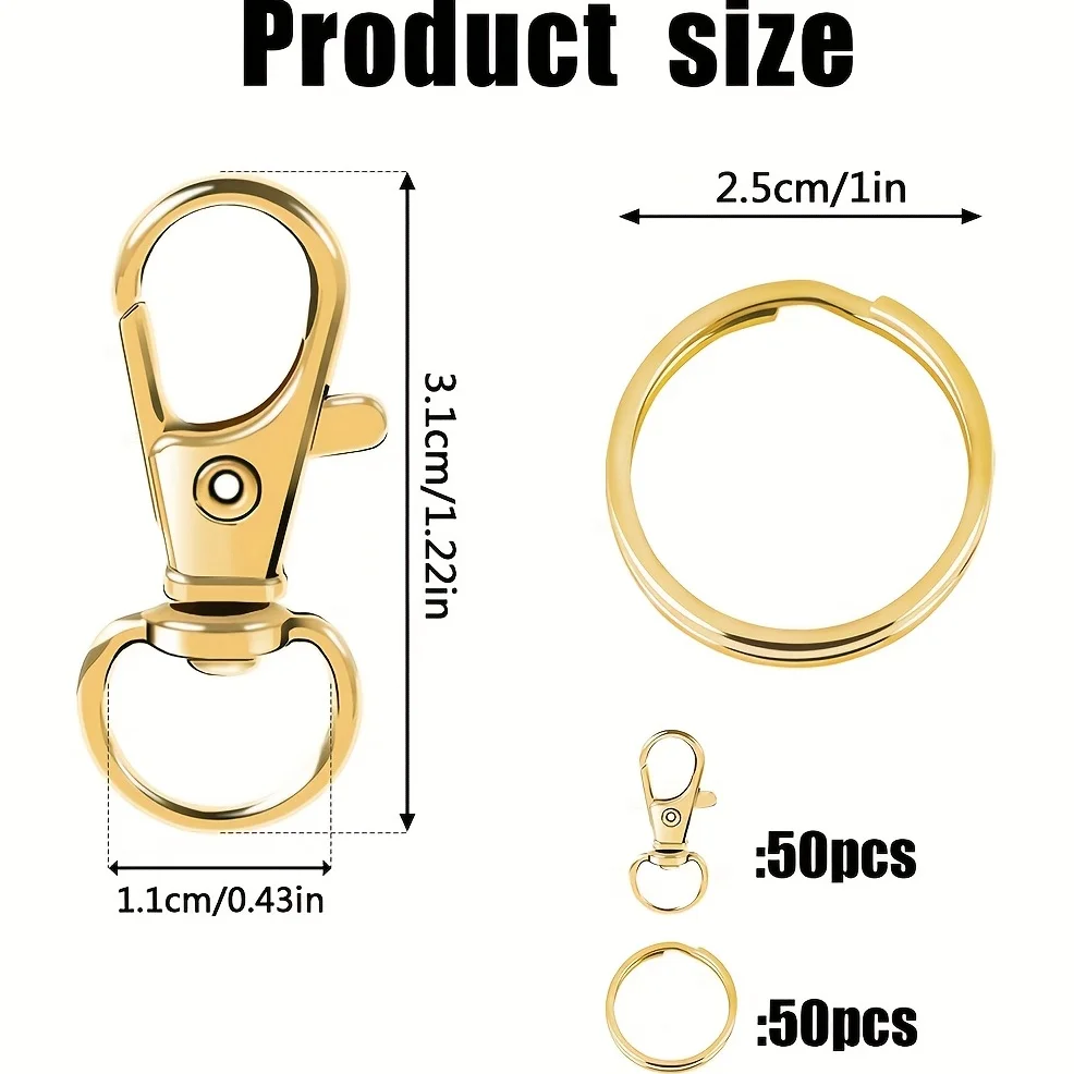 100 llaveros giratorios con cierre de perro para bolsos, equipaje y mochilas, llavero de 25 mm para joyería y accesorios DIY
