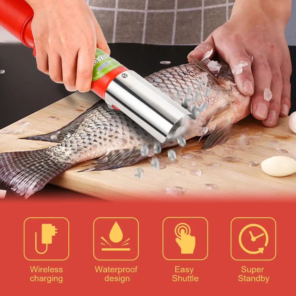 Herramienta eléctrica de mariscos para limpieza de escamas de pescado sin esfuerzo, limpiador removedor de escalador de pescado de cocina, herramientas eléctricas de cuchillo de raspado de pescado