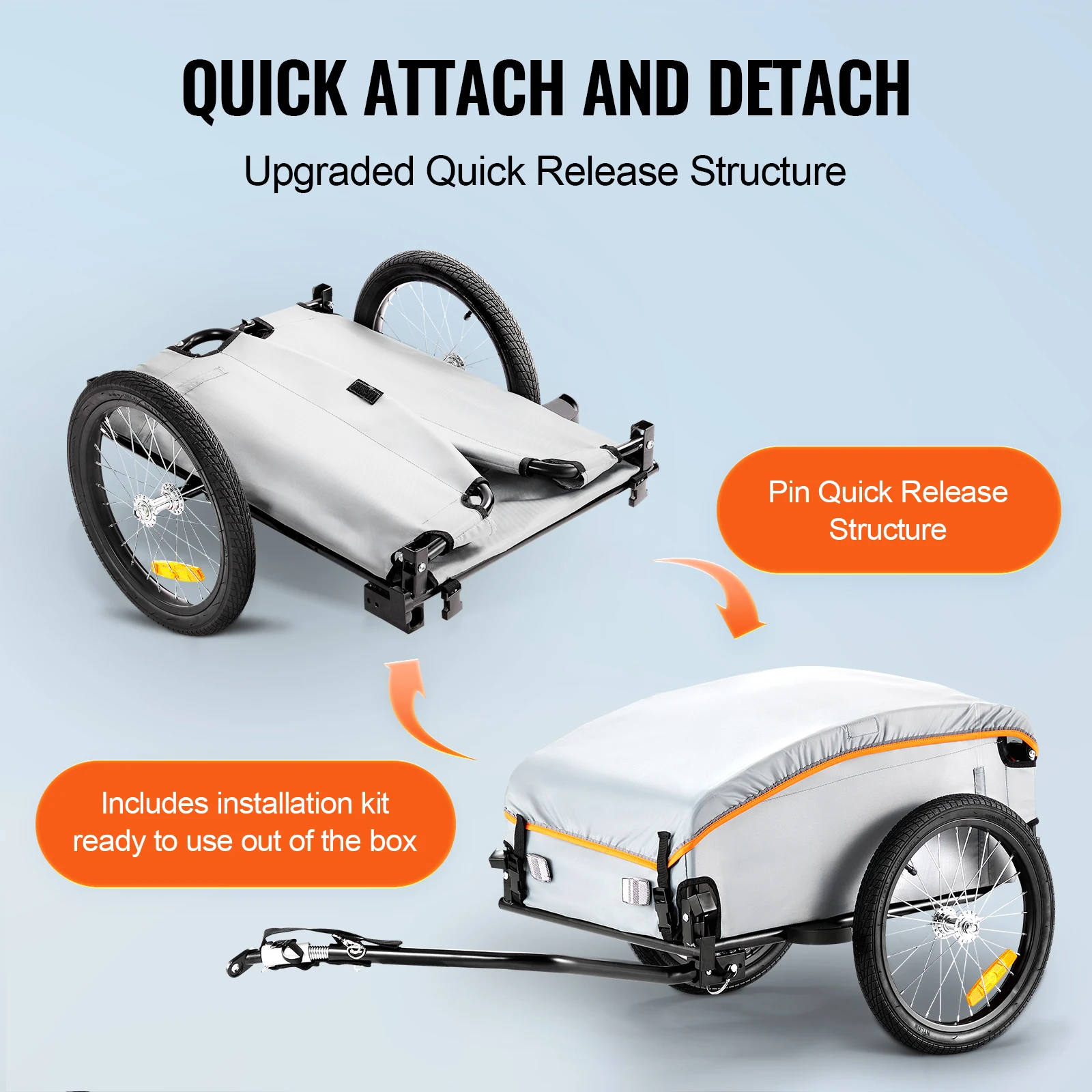 SucceBuy, remolque de carga para bicicleta de 100 libras, carro plegable para bicicleta con cubierta impermeable y reflectores seguros que se adapta a ruedas de bicicleta de 22 "-28"