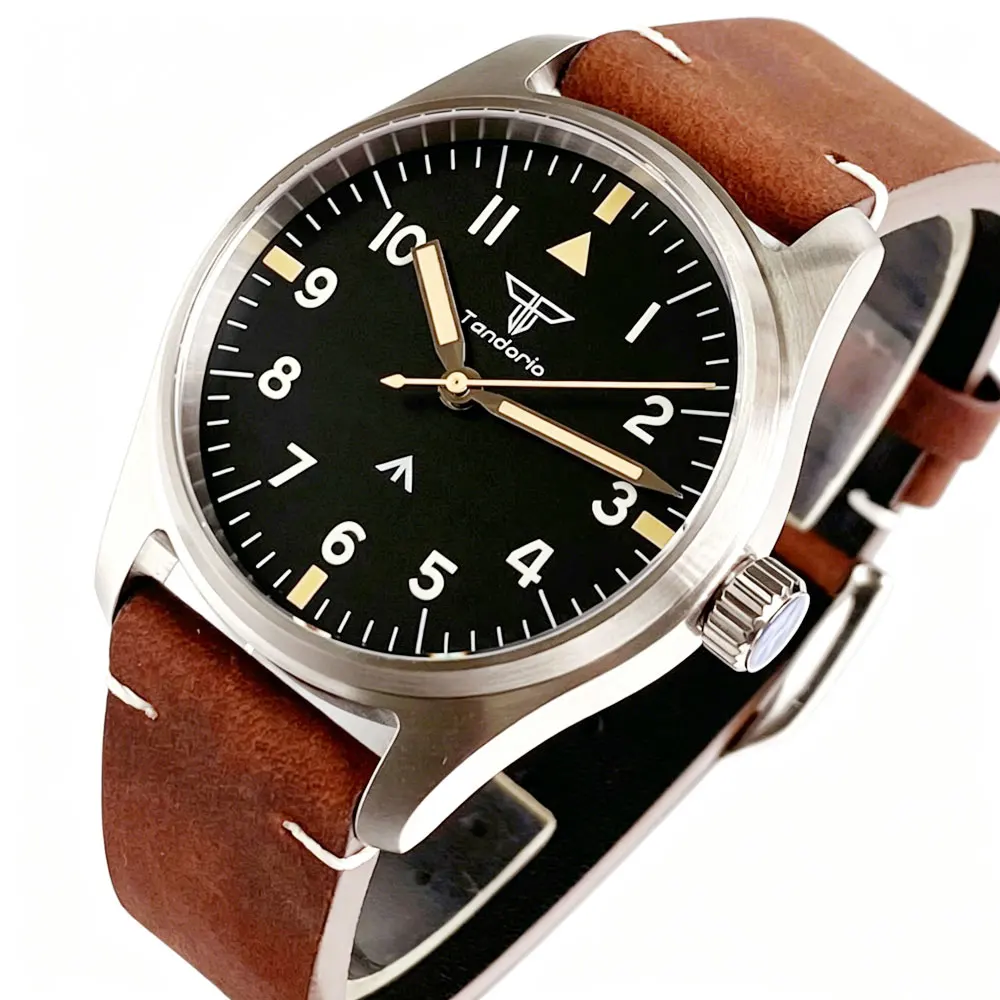 Reloj de Pulsera Tandorio de 39 mm, de Acero Inoxidable, con Movimiento de Cuarzo, Cristal de Zafiro, Resistente al Agua hasta 200 m, Movimiento VH31 con Segundero Continuo, Luminoso, Estilo Retro para Hombre