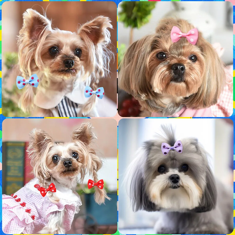 100 Uds nuevos lazos para perros con bandas de goma estilo de lunares sólidos lazos para cachorros hechos a mano suministros para el cabello accesorios de aseo para mascotas para perros