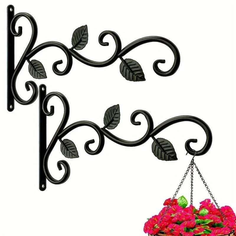 Ganchos para plantas con soporte de pared de hierro forjado rústico, perchas de Metal para colgar plantas de interior y exterior, macetas, comederos para pájaros, 2 uds.