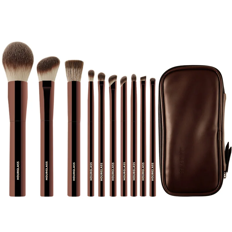 Brocha de Maquillaje Hourglass Cruelty Free - Nuevo Set de 10 Brochas 2024 para Rubor, Polvo, Sombra de Ojos y Base de Maquillaje, Herramientas de Maquillaje Veganas de Lujo