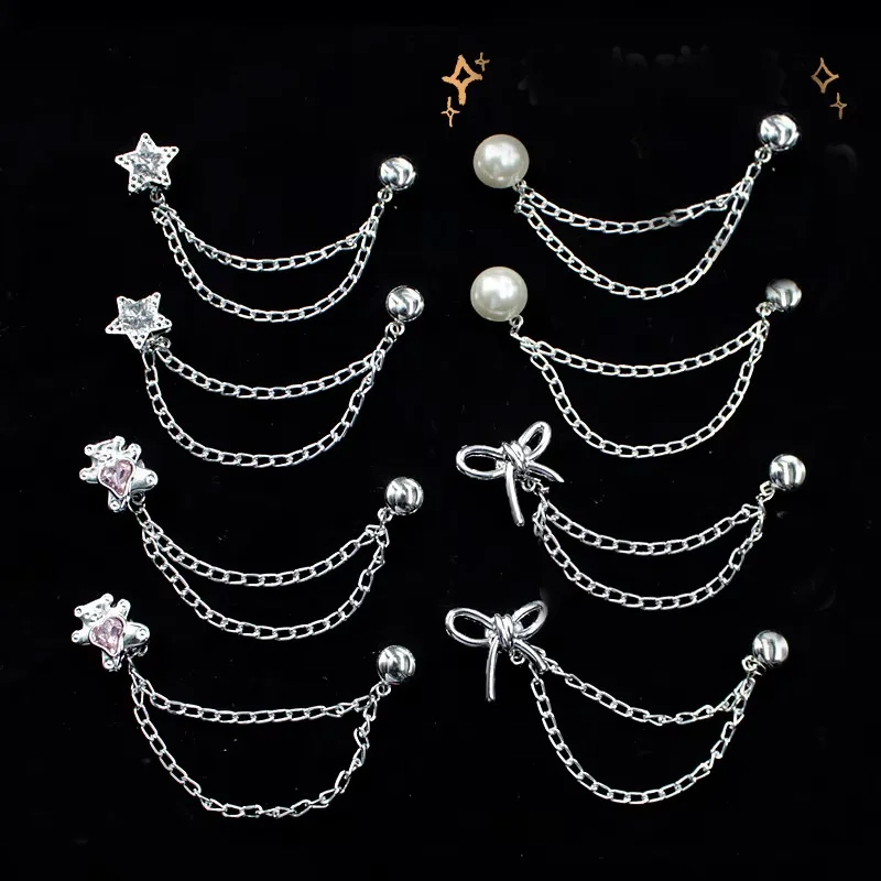 Broche magnético de cadena para cintura, con perlas, lazo y estrella, pin para dobladillo de camiseta, cierre para puños de pantalón, accesorios decorativos para ropa diaria de mujer