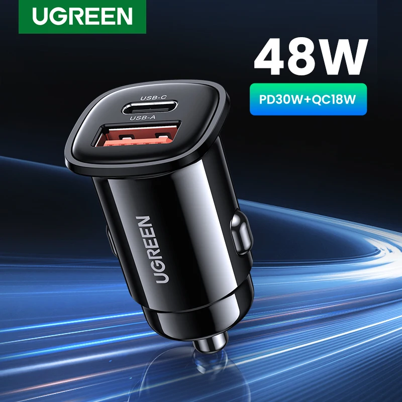 UGREEN-cargador USB para coche, dispositivo de carga rápida de 30W, 4,0, QC4.0, QC3.0, PD, tipo C, para iPhone 14 y Xiaomi