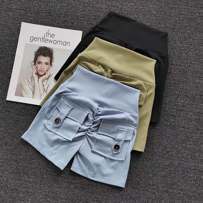 Pantalones cortos deportivos de Yoga para mujer con bolsillos Push-Up Butt Lift Fitness pantalones cortos para correr ciclismo gimnasio medias pantalones cortos de entrenamiento de cintura alta