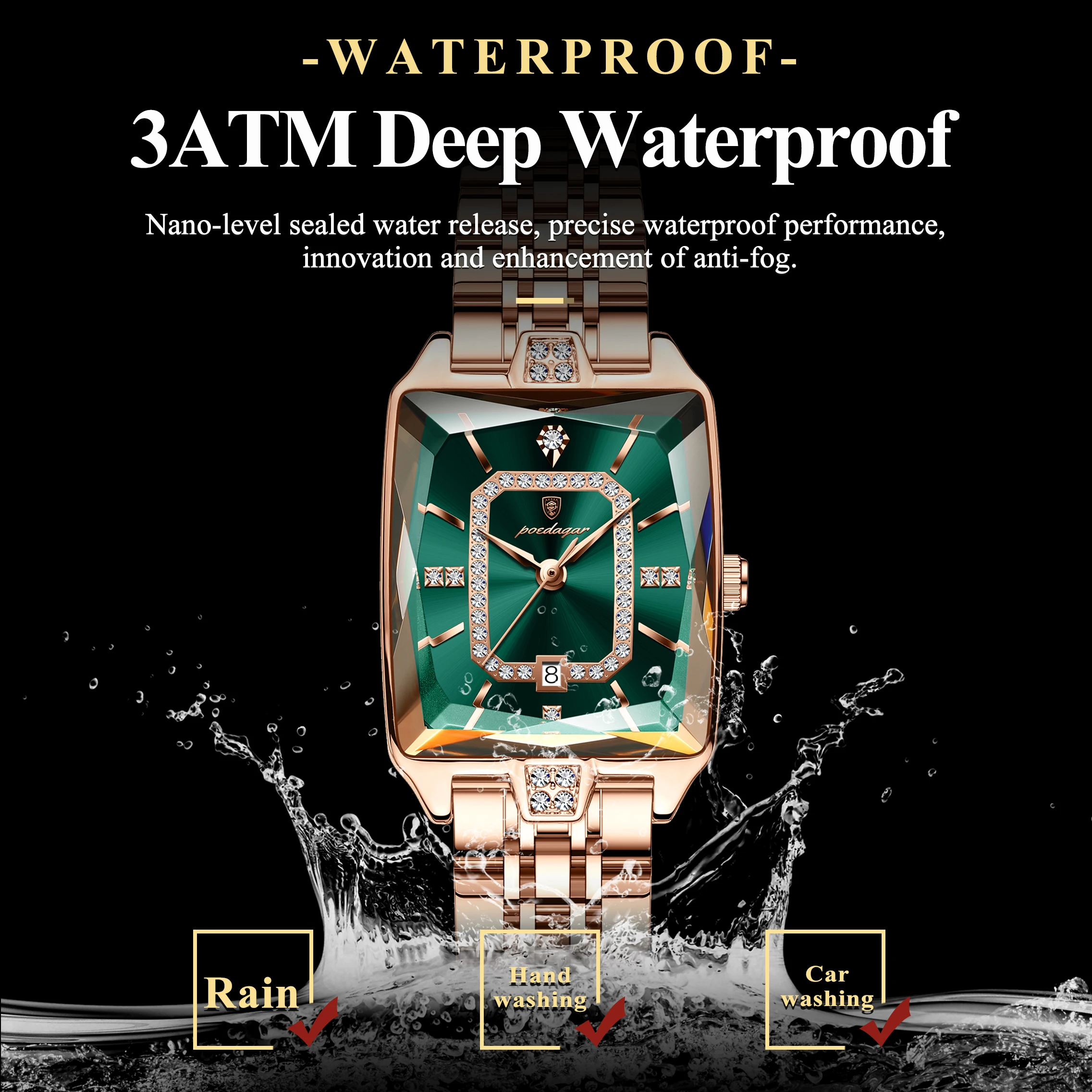 POEDAGAR, reloj de lujo para mujer, resistente al agua, fecha, reloj de pulsera informal de alta calidad para mujer, relojes elegantes de cuarzo de acero inoxidable para mujer