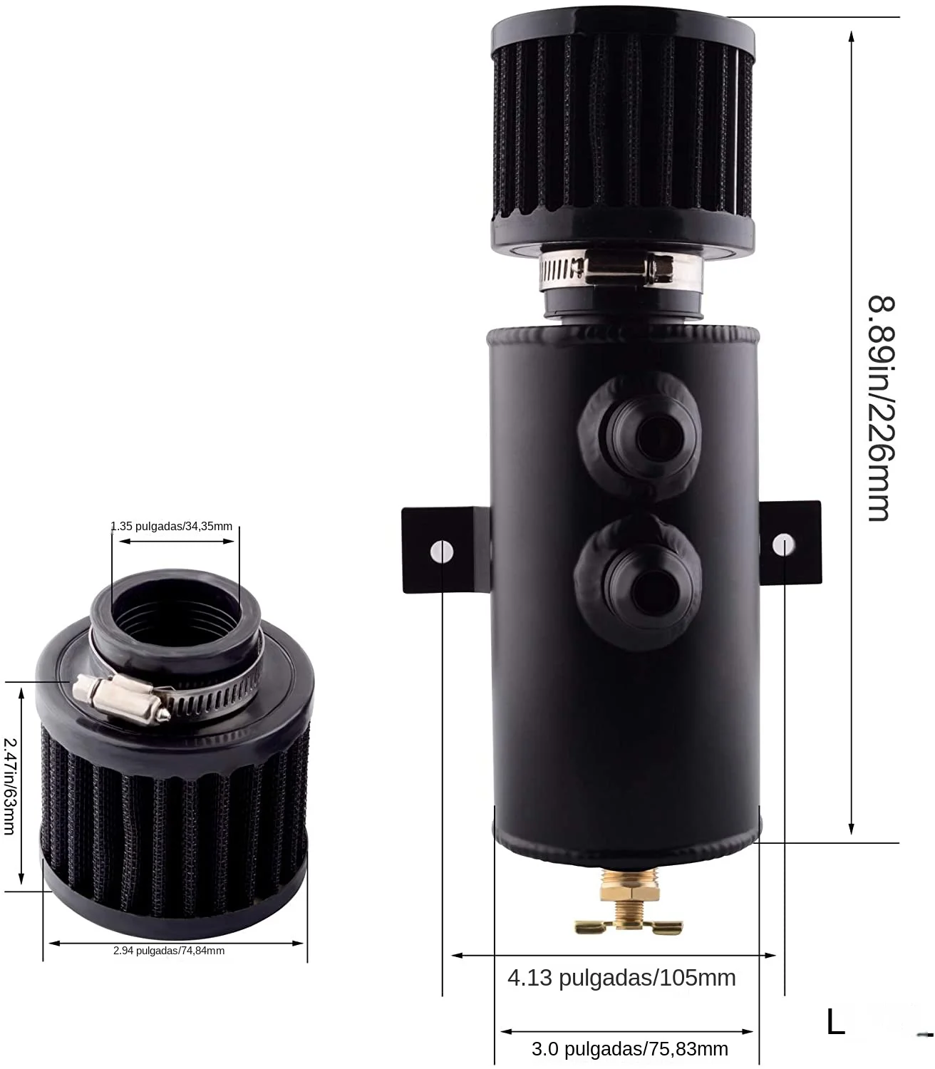 Tanque de depósito de escape de lata de captura de aceite AN10 de aluminio de 750ml con filtro de ventilación Kit deflectorado tanque de combustible OCC-1011