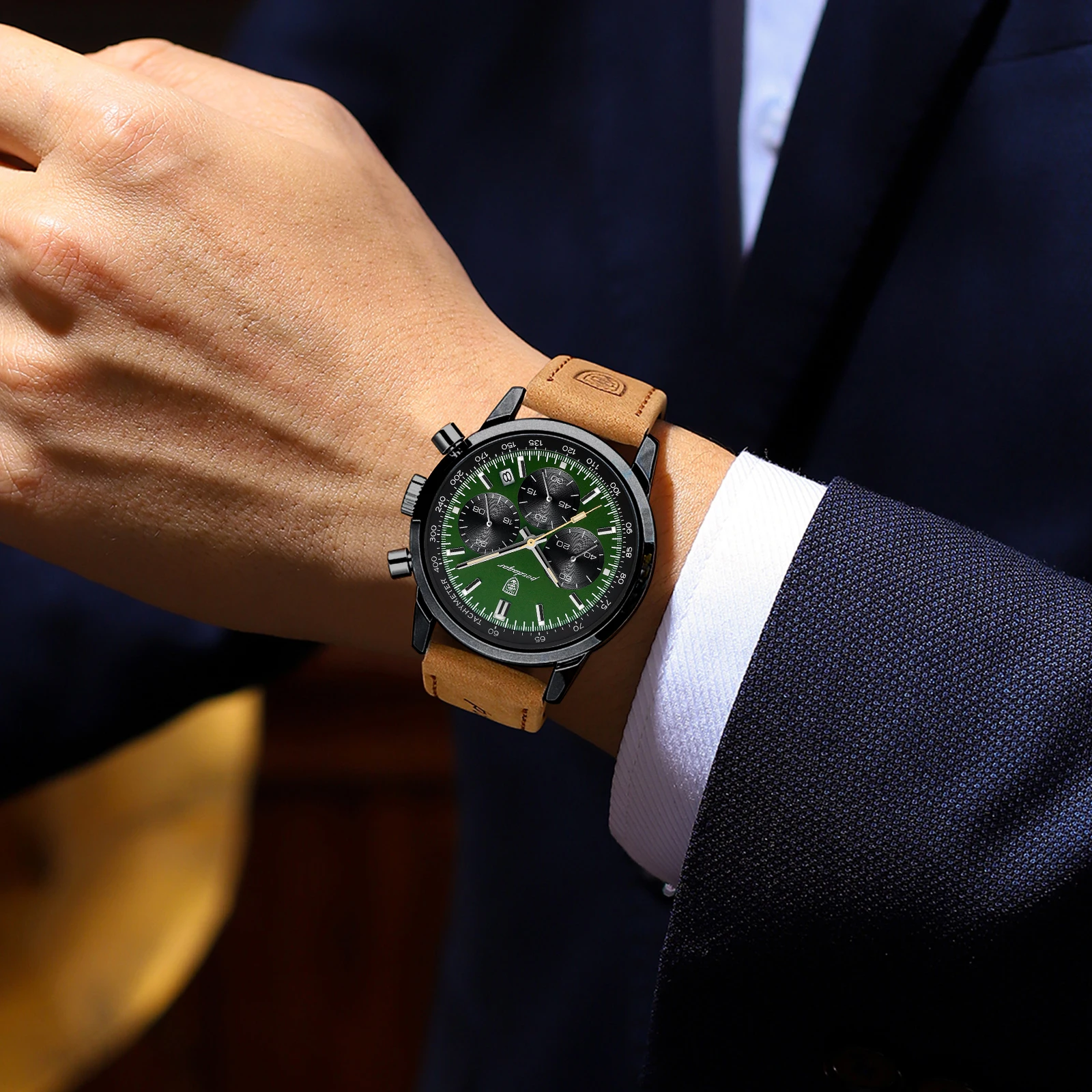 Reloj de pulsera deportivo POEDAGAR a la moda para hombre, cronógrafo luminoso resistente al agua, reloj militar para hombre, relojes de cuarzo de lujo de cuero para hombre