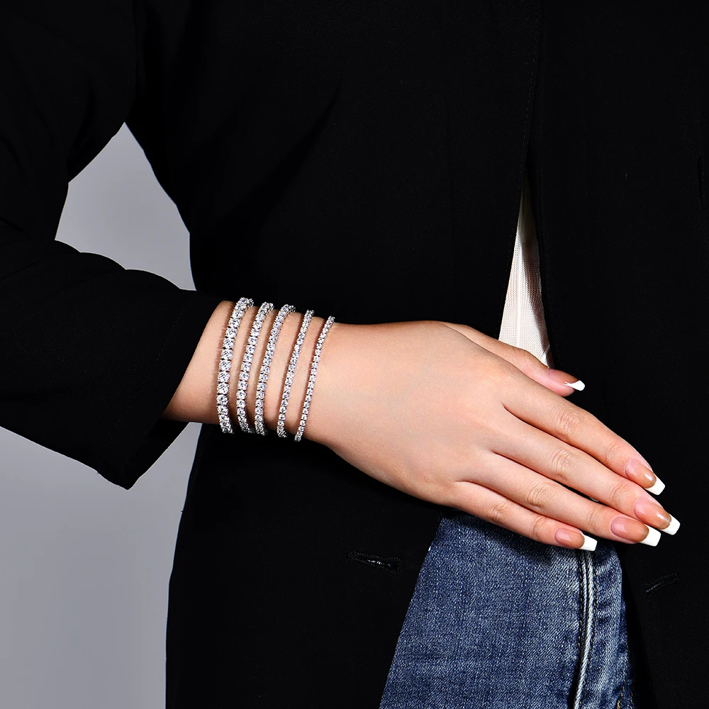 Pulsera de tenis de moissanita completa VVS1 de Color D a la moda de alta calidad de plata de ley S925 para mujer joyería de compromiso de boda