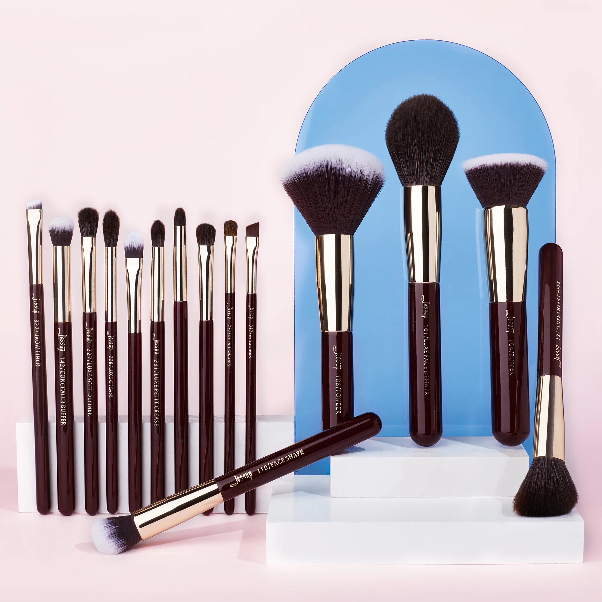 Jessup-Juego de brochas de maquillaje profesional, 15 piezas, sombra de ojos, delineador, base, colorete, mezcla