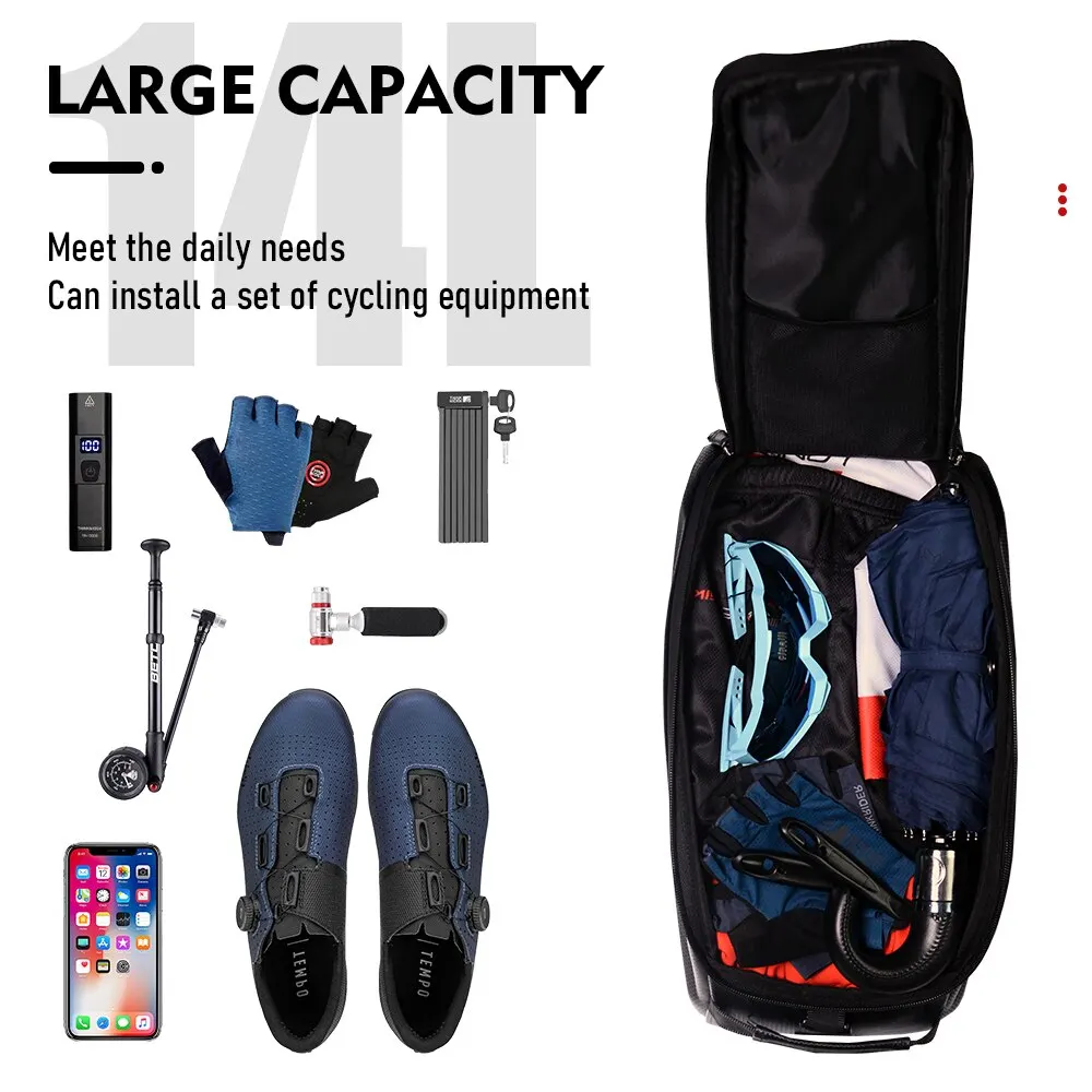 ThinkRider-Bolsa de coraza para bicicleta, bolsa de gran capacidad, Material antisalpicaduras, con cubierta para lluvia, 14L
