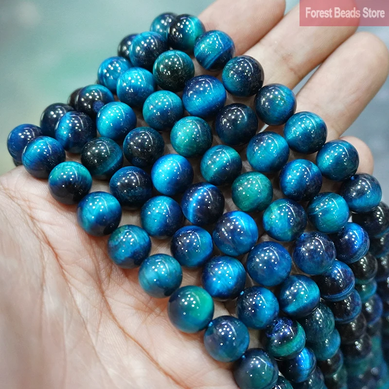 pendientes mujer llavero pulsera hombre colgantes anime Piedra Natural de pavo real, Ojo de Tigre azul, cuentas redondas sueltas, bricolaje, pulsera, collar para la fabricación de joyas, hebra de 15 ", 6, 8, 10, 12MM