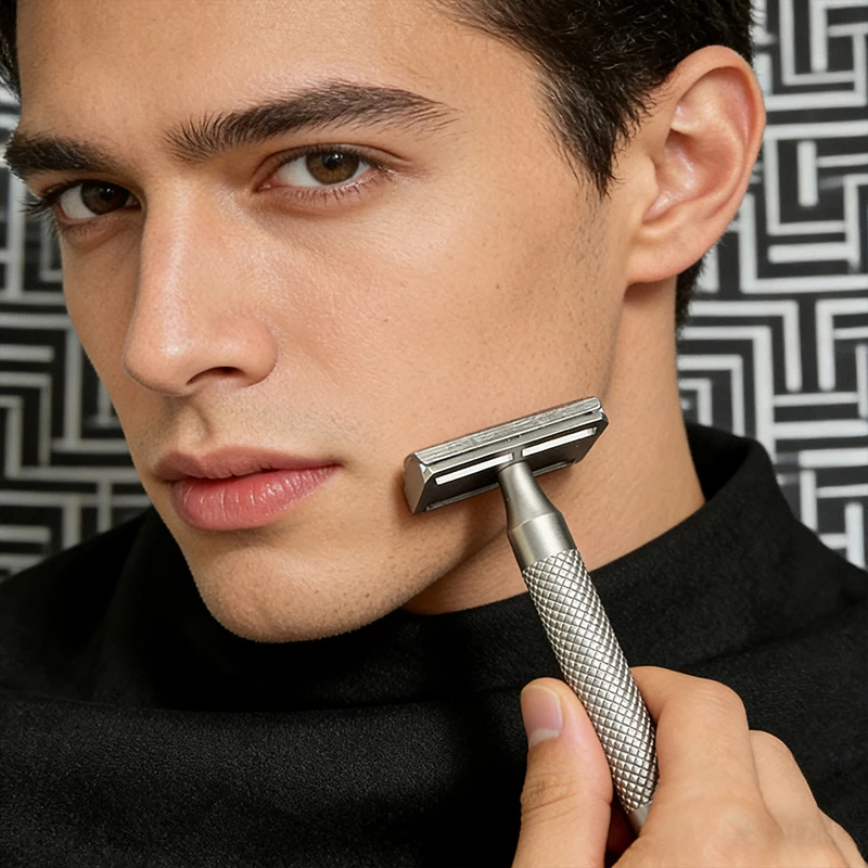 Maquinilla de Afeitar de Doble Filo de Acero Inoxidable 316 para Hombre con 5 Cuchillas - Herramienta de Afeitado Ecológica y Duradera