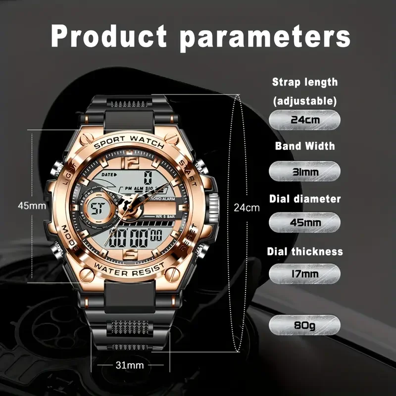 Reloj de pulsera Digital militar de acero para hombre, reloj de cuarzo LED, reloj deportivo, relojes grandes para hombre, relojes masculinos