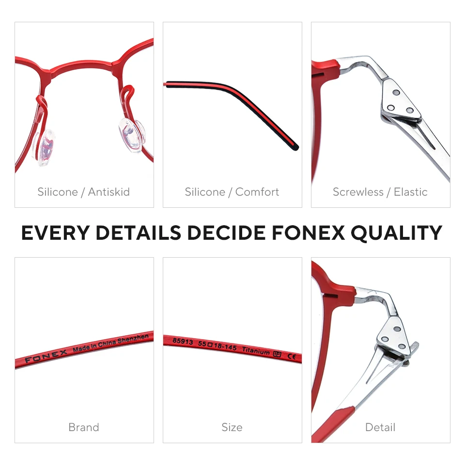 Montura de gafas de titanio FONEX para hombre, diseño de marca, gafas cuadradas coreanas japonesas ultraligeras, gafas sin tornillos Morten, gafas de Dinamarca 5913