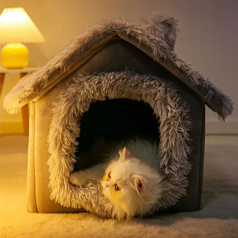 Perrera mediana para perros, casa para cachorros cómoda y suave para interiores, cama extraíble para perros pequeños, cueva, estera para dormir cálida para invierno, portátil