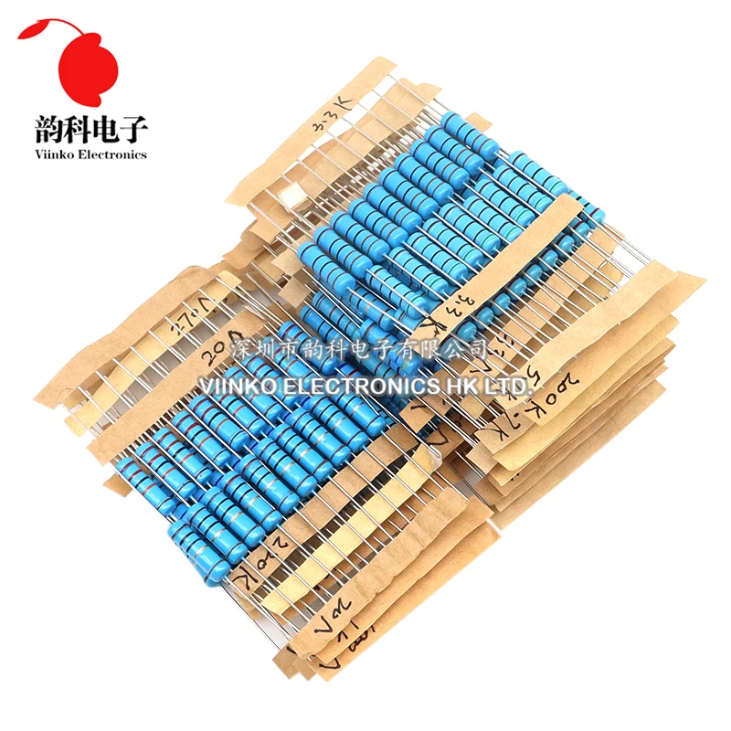 Kit de resistencias de película metálica de 640 piezas 2W 1% 0.33R - 1M ohm 64ValuesX10pcs Paquete surtido de resistencias
