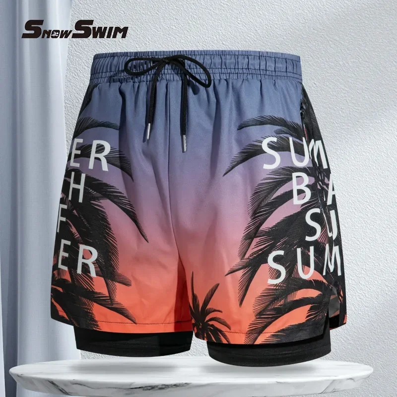 Nuevo Bañadores para hombre, pantalones cortos de baño de doble capa, antivergüenza, forrados con pantalones de playa profesionales, equipo de natación para adultos