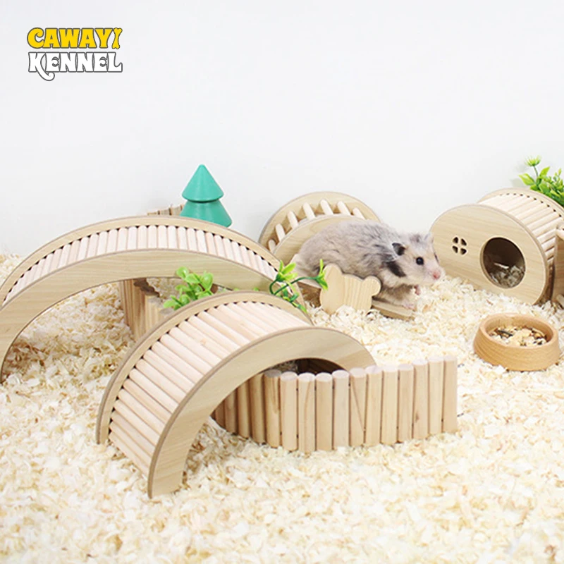 Puente de pasos de madera para hámster, juguete de conejillo de indias, erizo, ardilla, puente de arco, juguetes de ejercicio para mascotas pequeñas, puente de arco D9254